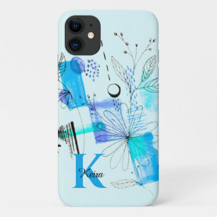 Capa Para iPhone 11 Monograma de Turquesa Azul Negra Teal