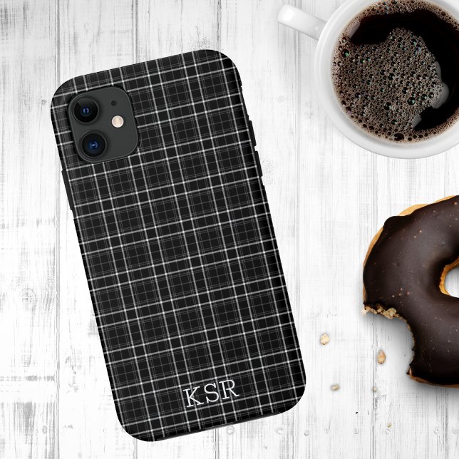 Capa Para iPhone 11 Monograma de Xadrez Preta e Branca (Criador carregado)