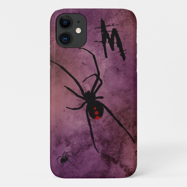 Capa Para iPhone 11 Monograma do Dia das Bruxas com Aranha-de-Aranha N (Verso)