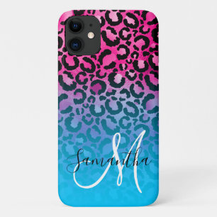 Capa Para iPhone 11 Monograma do Ombre-Leopardo-Rosa-Quente