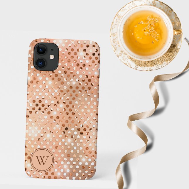 Capa Para iPhone 11 Monograma do Shimmer Peach e Dourado (Criador carregado)