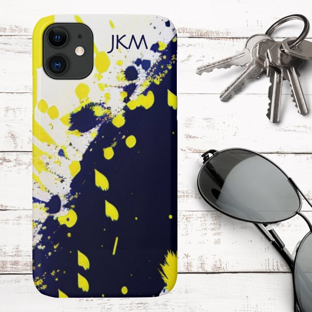 Capa Para iPhone 11 Monograma do Splatter de Tinta Amarelo do marinho  (Criador carregado)