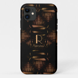 Capa Para iPhone 11 Monograma Dourado e preto elegante moderno