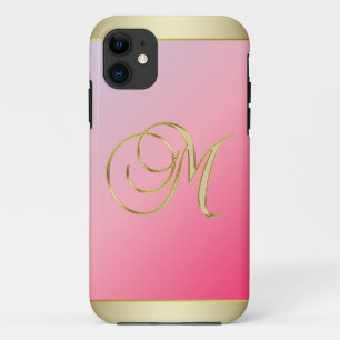 Capa Para iPhone 11 Monograma Dourado - Letra M, rosa elegante