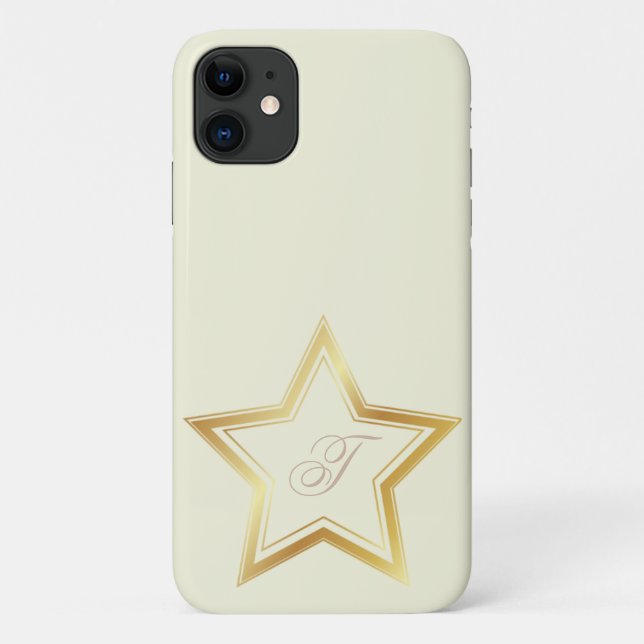 Capa Para iPhone 11 Monograma Dourado Mínimo de Beige Moderno (Verso)
