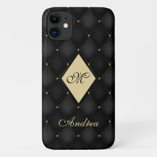 Capa Para iPhone 11 Monograma Dourado preto elegante tufado