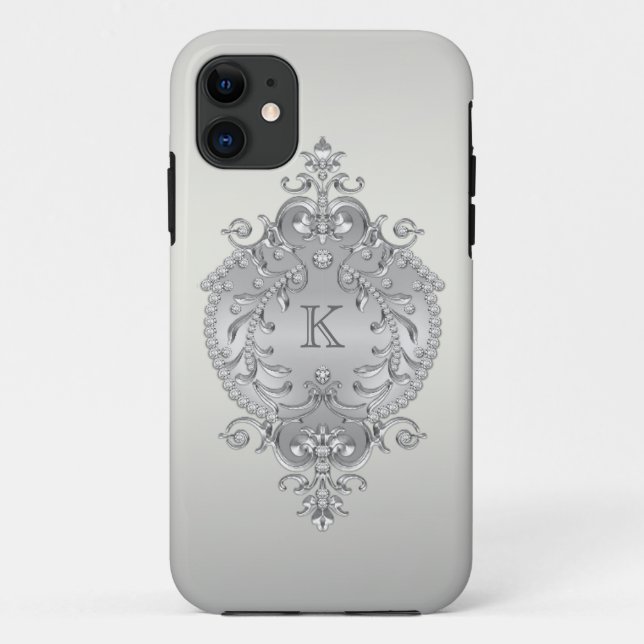 Capa Para iPhone 11 Monograma elegante, ornamentado dos diamantes (Verso)