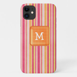 Capa Para iPhone 11 Monograma em Laranja e Linho-Rosa