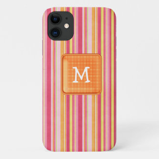 Capa Para iPhone 11 Monograma em Laranja e Linho-Rosa
