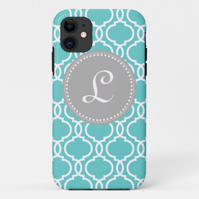 Capa Para iPhone 11 Monograma feito sob encomenda de Quatrefoil no (Verso)