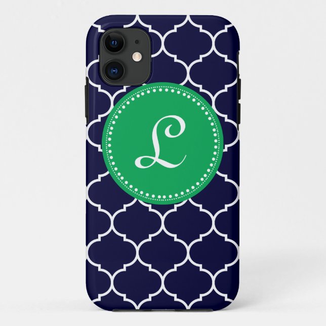 Capa Para iPhone 11 Monograma feito sob encomenda de Quatrefoil no (Verso)