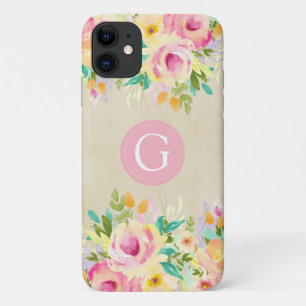 Capa Para iPhone 11 Monograma Floral Pintado por Aquarela iPhone 11 Ca