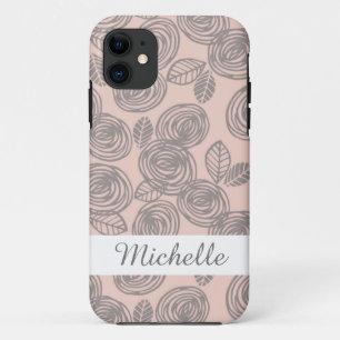Capa Para iPhone 11 Monograma Floral Rosa Elegante