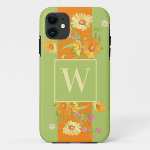 Capa Para iPhone 11 Monograma Floral Verde de Flor Selvagem Personaliz
