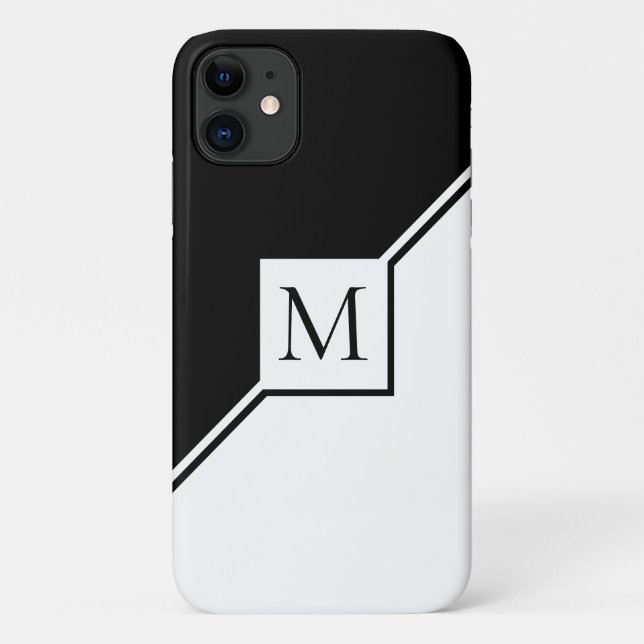 Capa Para iPhone 11 Monograma geométrico preto e branco moderno (Verso)
