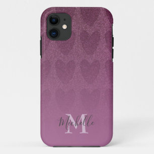 Capa Para iPhone 11 Monograma Giratório de Brilho Rosa 