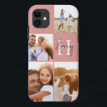 Capa Para iPhone 11 Monograma inicial cor-de-rosa com imagem moderna<br><div class="desc">Design de monograma inicial cor-de-rosa de colagem fotográfica moderna. Um design multidesign de fotos moderno. Altere a cor para personalizar. Parte de uma coleção.</div>
