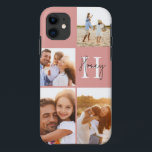 Capa Para iPhone 11 Monograma inicial cor-de-rosa com imagem moderna<br><div class="desc">Design de monograma inicial cor-de-rosa de colagem fotográfica moderna. Um design multidesign de fotos moderno. Altere a cor para personalizar. Parte de uma coleção.</div>