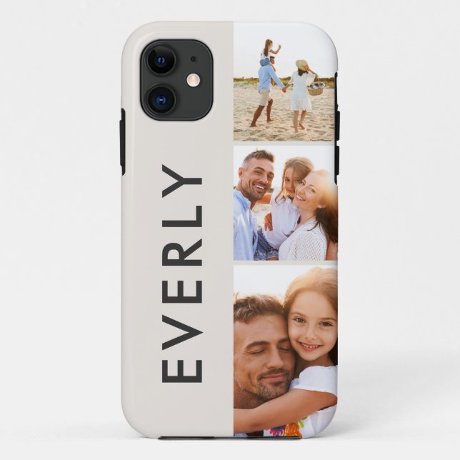 Capa Para iPhone 11 Monograma inicial de creme de colagem de fotos mod (Verso)