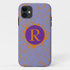 Capa Para iPhone 11 Monograma Laranja Púrpura Laranja Inicial Círculos