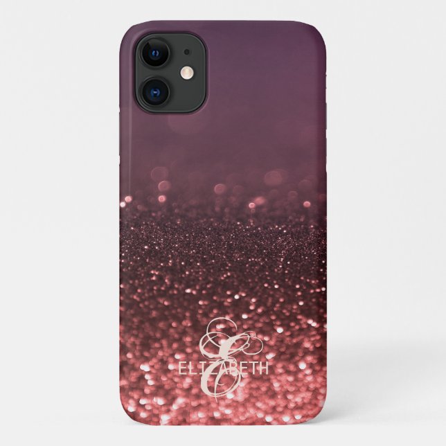 Capa Para iPhone 11 Monograma Legal de Glitter Bokeh Elegante (Verso)