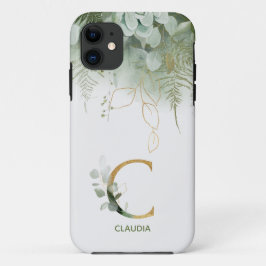 Capa Para iPhone 11 Monograma - Letra C Verde Elegante