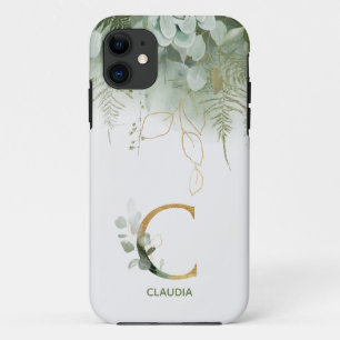 Capa Para iPhone 11 Monograma - Letra C Verde Elegante