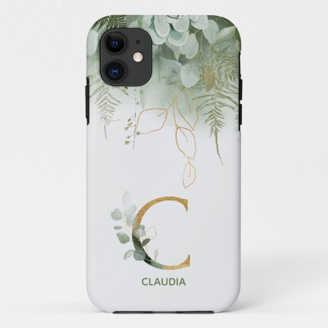 Capa Para iPhone 11 Monograma - Letra C Verde Elegante (Verso)