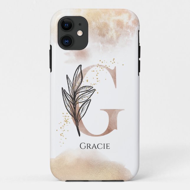 Capa Para iPhone 11 Monograma - Letra Moderna Inicial G Boho Personali (Verso)