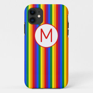 Capa Para iPhone 11 Monograma Listrado de Arco-Íris