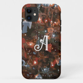 Capa Para iPhone 11 Monograma Luzes de Árvore de Natal Festivas Inicia