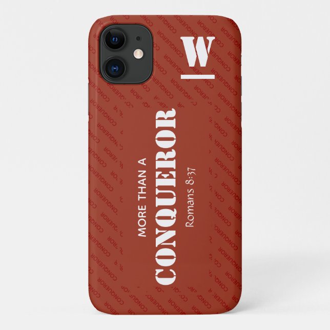 Capa Para iPhone 11 Monograma MAIS QUE VENCEDOR Cristão VERMELHO (Verso)