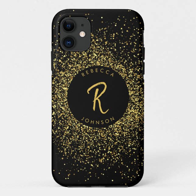 Capa Para iPhone 11 Monograma Menino Dourado e Negro (Verso)