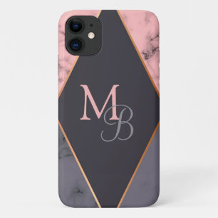 Capa Para iPhone 11 Monograma Moderno de Cinza Rosa Cinzenta Cinzenta