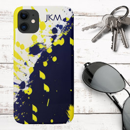 Capa Para iPhone 11 Monograma Moderno de Tinta Azul e Milho com Salpic