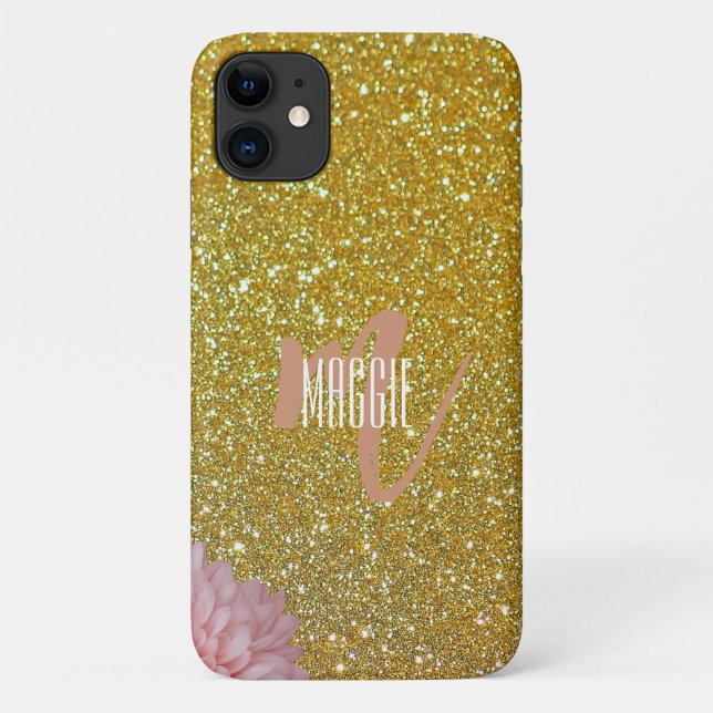 Capa Para iPhone 11 Monograma moderno dourado (Verso)