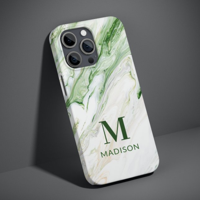 Capa Para iPhone 11 Monograma Moderno Verde Branco Personalizado com E (Criador carregado)