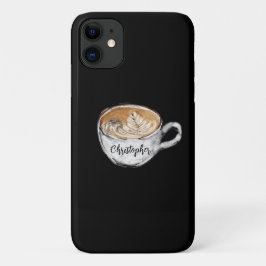 Capa Para iPhone 11 Monograma Nome Cappucccino Preto
