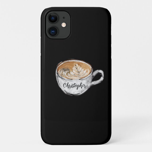 Capa Para iPhone 11 Monograma Nome Cappucccino Preto (Verso)