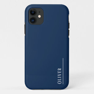 Capa Para iPhone 11 Monograma personalizado, azul marinho moderno