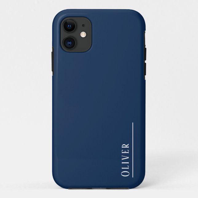 Capa Para iPhone 11 Monograma personalizado, azul marinho moderno (Verso)
