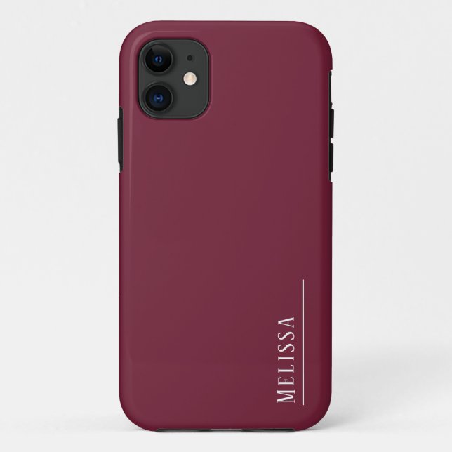 Capa Para iPhone 11 Monograma personalizado, burgundy moderno (Verso)