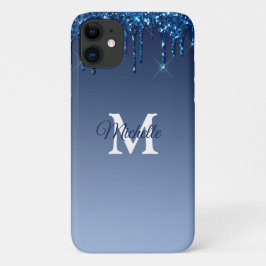 Capa Para iPhone 11 Monograma Personalizado de Brilho e Ombre Azul