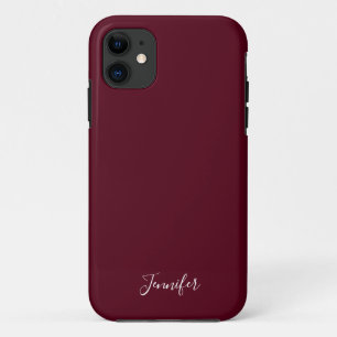 Capa Para iPhone 11 Monograma Personalizado de Cor de Vinho Borgonha S