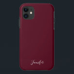 Capa Para iPhone 11 Monograma Personalizado de Cor do Vinho Borgonha S<br><div class="desc">Capa de telefone Chic de cor sólida em burgundy,  meu tom favorito de vermelho escuro. Uma linda cor de vinho com seu monograma bonito. Personalize com seu nome em um roteiro branco elegante.</div>