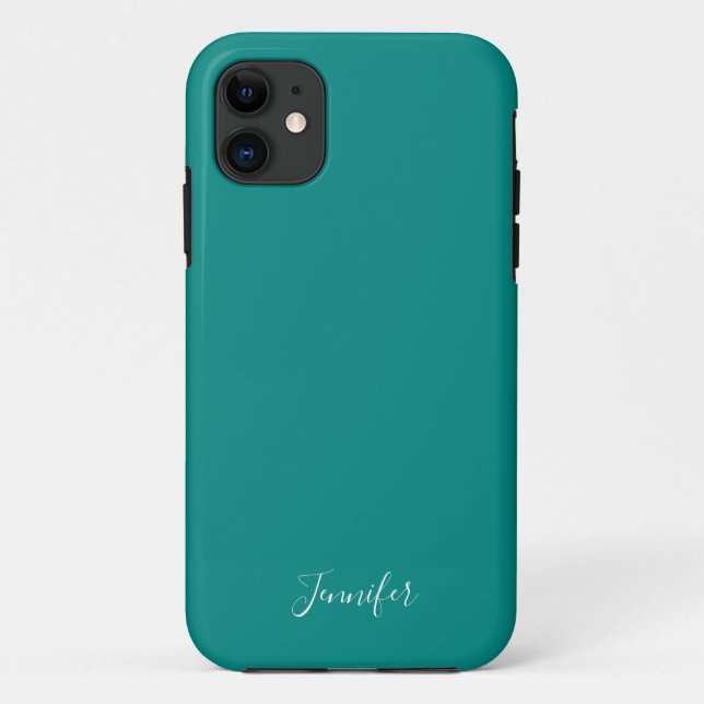 Capa Para iPhone 11 Monograma Personalizado de Cor Sólida Turquesa Esc (Verso)