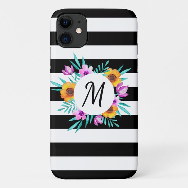 Capa Para iPhone 11 Monograma Personalizado de Linha Floral de legal A (Verso)