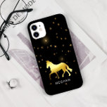 Capa Para iPhone 11 Monograma Personalizado Equestre Estrelas de Caval<br><div class="desc">Ilustração de cavalo metálico em ouro sobre fundo preto com estrelas correspondentes acopladas a um roteiro elegante. Verifique em nossa loja mais itens desta coleção.</div>