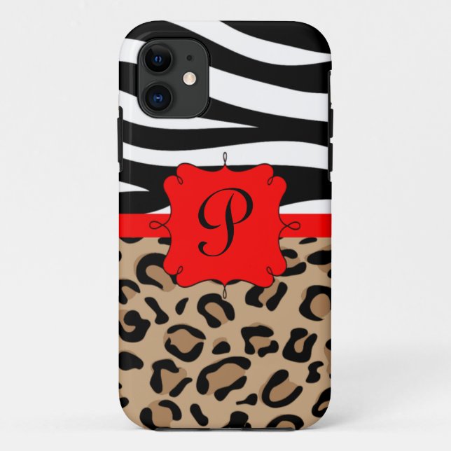 Capa Para iPhone 11 Monograma personalizado impressão da zebra e do (Verso)