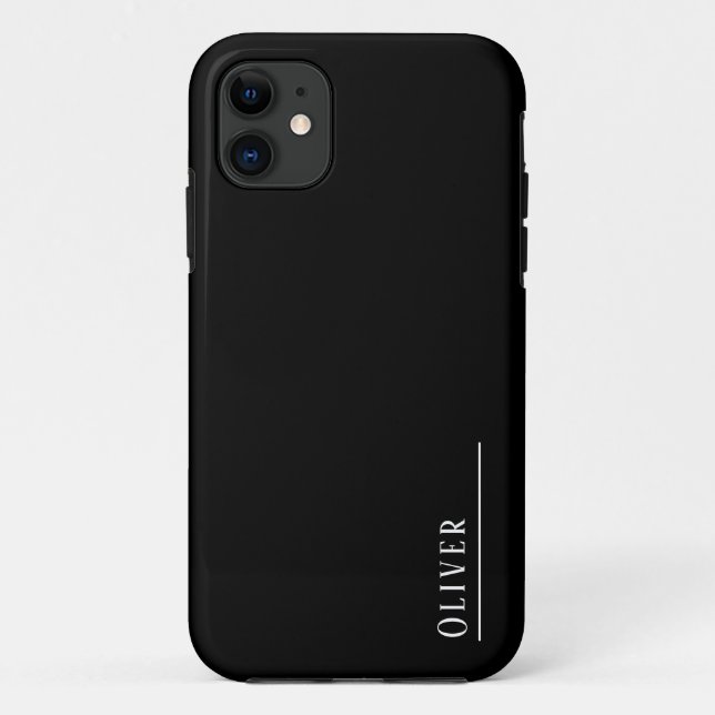 Capa Para iPhone 11 Monograma personalizado, preto e branco moderno (Verso)
